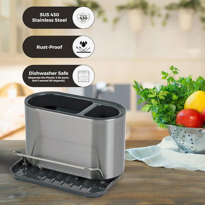 LUXTROUS Sink Caddy Organiser, Stainless Steel Kitchen Organiser, Practical Dishwashing Utensils Storage, Quality Kitchen Organiser, Sink Organiser for Washing Up Brushes, Cloths and Sponges, 51734