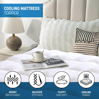 Luxtrous Mattress Topper Double Bed 12.5cm Premium White filled 85% goose feather and 15% down Quilted Extra Deep Ultra Fluffy and Breathable Strong Elastic Bands Fit up to 40cm(Double)