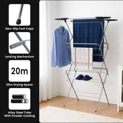Aspect Clothes Airer,Clothes Drying Rack, 3 Tier Clothes Airer Indoor Cloth Airer With Extra Wings, Non-Slip Wet Clothes Dryer, Folding Clothes Horse Indoor and Outdoor All Weather Laundry Rack