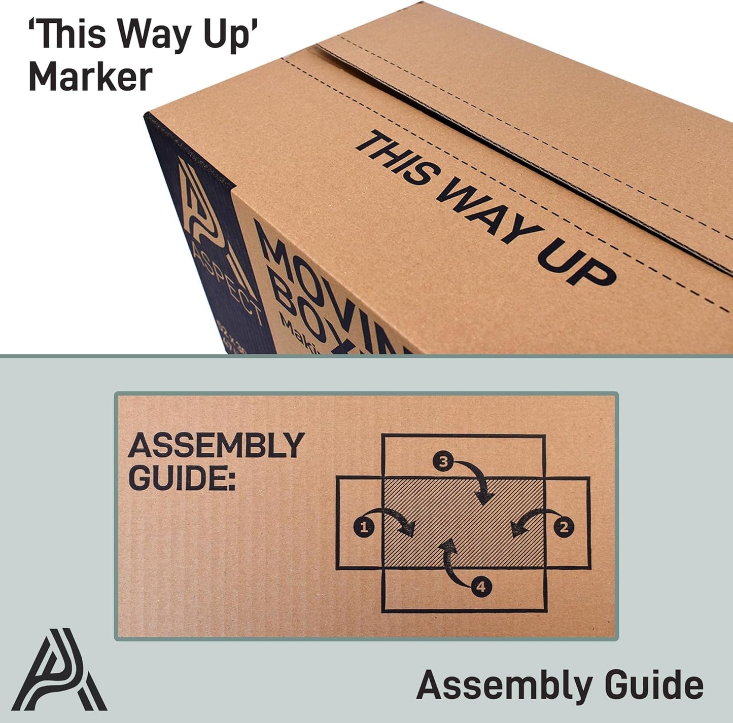 Aspect 5 Strong Large Cardboard Storage for Moving House 52cm x 30cm x 30cm Storage Packing Boxes With Lids Storage Boxes for Packing With Carry Handles - 47 Litres