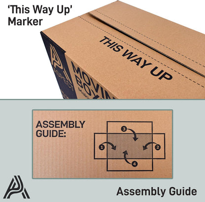 Aspect 5 Strong Large Cardboard Storage for Moving House 52cm x 30cm x 30cm Storage Packing Boxes With Lids Storage Boxes for Packing With Carry Handles - 47 Litres