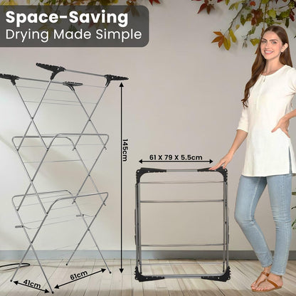 Aspect Clothes Airer,Clothes Drying Rack, 3 Tier Clothes Airer Indoor Cloth Airer With Extra Wings, Non-Slip Wet Clothes Dryer, Folding Clothes Horse Indoor and Outdoor All Weather Laundry Rack