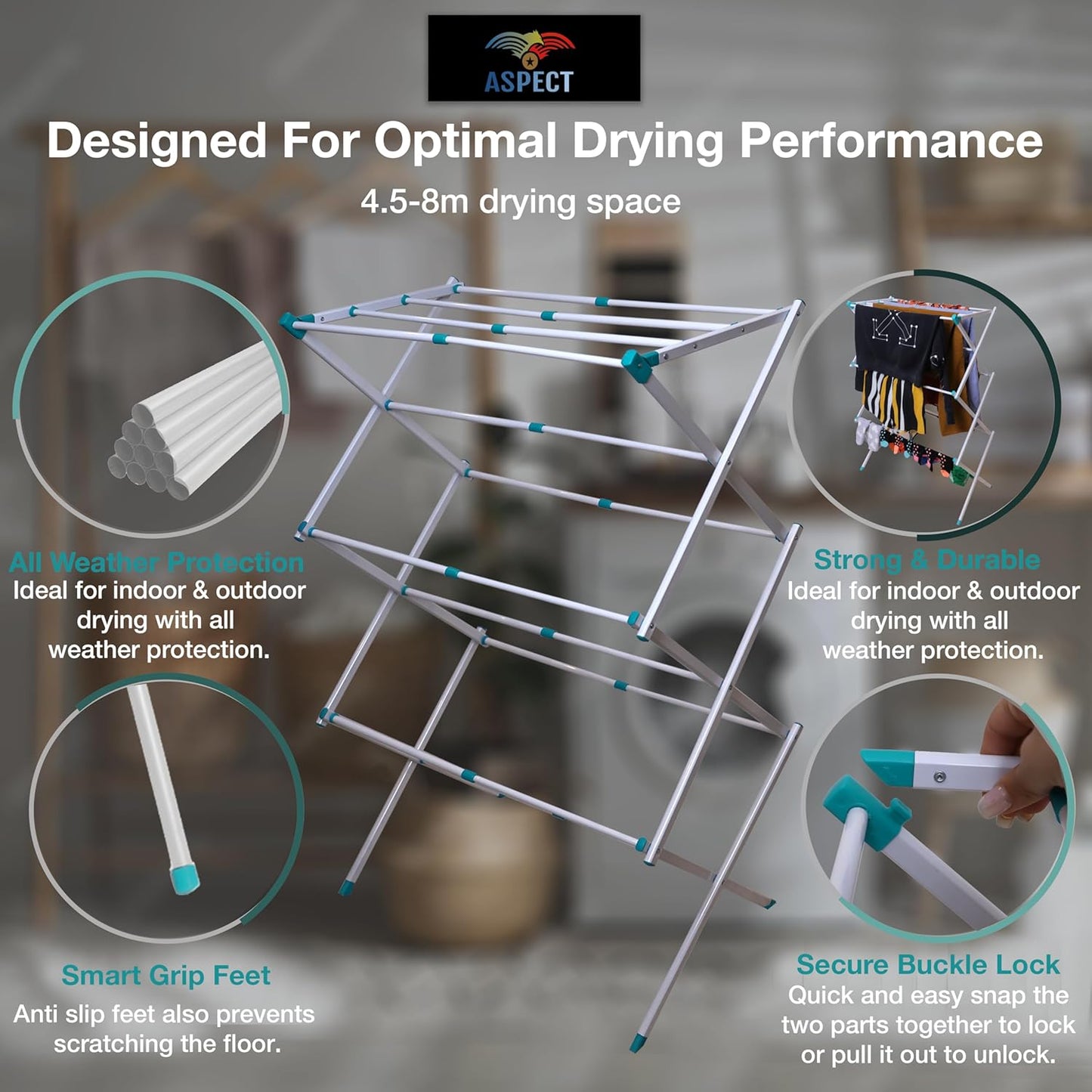 Aspect Expandable Clothes Drying Rack, Clothes Airer, Foldable Laundry Drying Rack, 3-Tier Collapsible Clothing Dryer, Adjustable Towel Rack for Air Drying Clothing, suitable for indoor