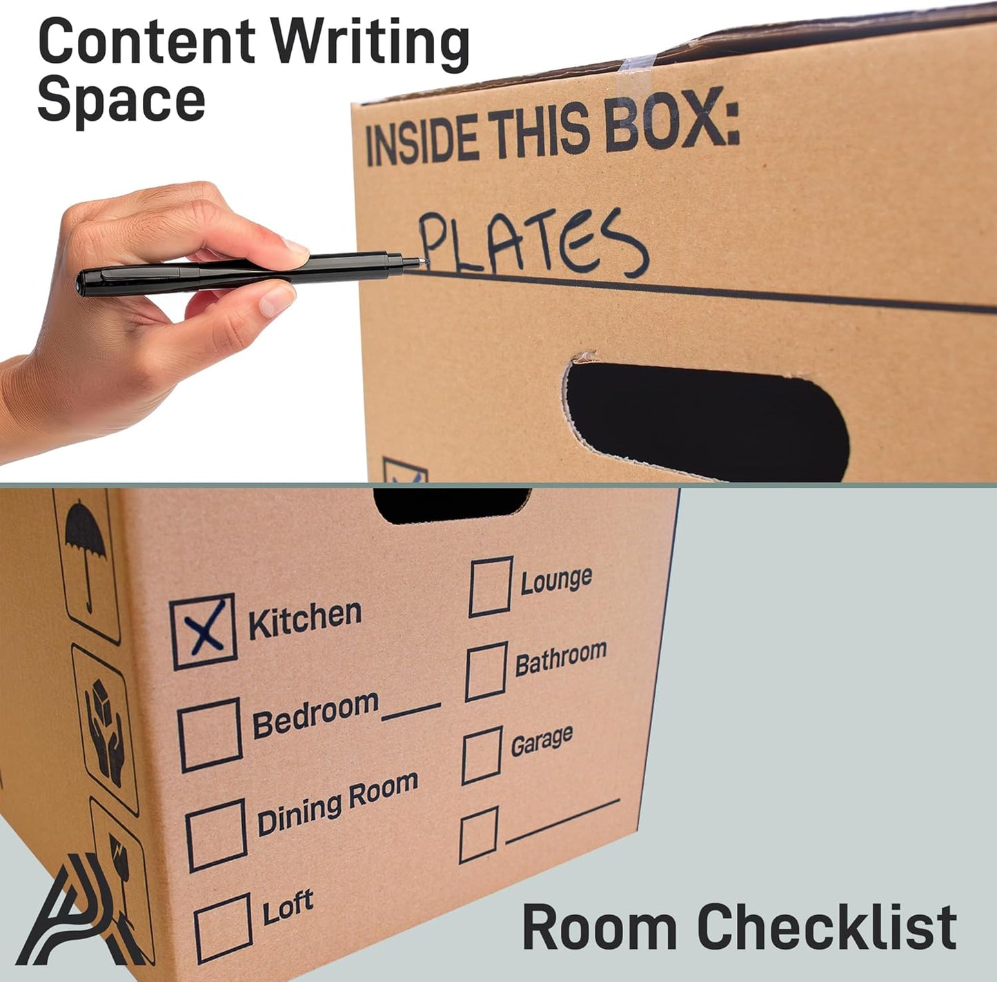 Aspect 5 Strong Large Cardboard Storage for Moving House 52cm x 30cm x 30cm Storage Packing Boxes With Lids Storage Boxes for Packing With Carry Handles - 47 Litres