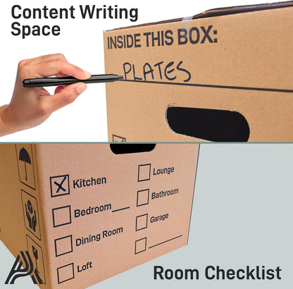 Aspect 5 Strong Large Cardboard Storage for Moving House 52cm x 30cm x 30cm Storage Packing Boxes With Lids Storage Boxes for Packing With Carry Handles - 47 Litres