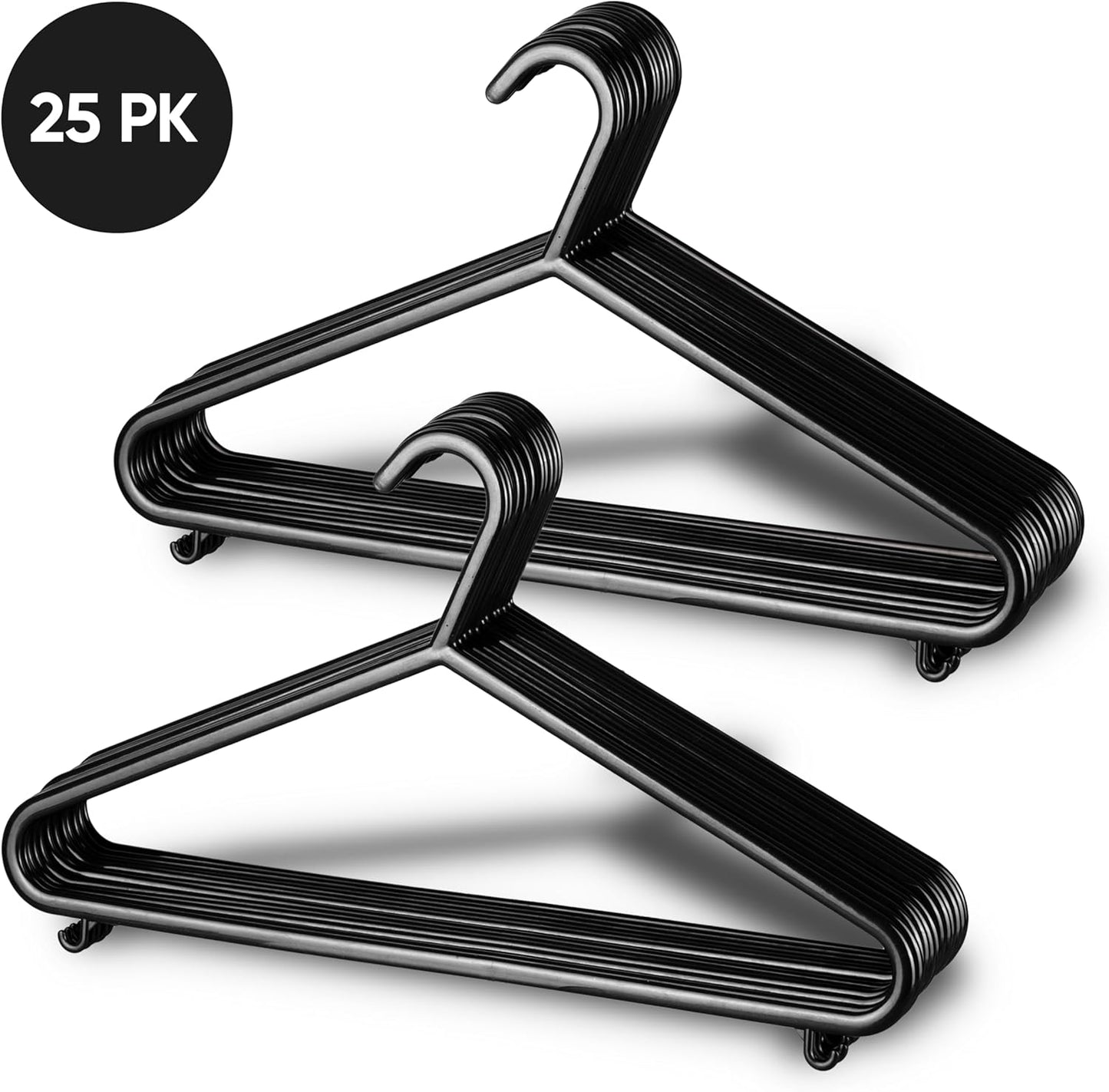 Aspect 25pk Adult Plastic Coat Hangers Heavy Duty Strong Plastic Hangers Lightweight Space Saving Organiser for Wardrobe,Non-Slip,Clothing Hanger,Suit Pants TrouserBar and Closet Clothing Rail - Black