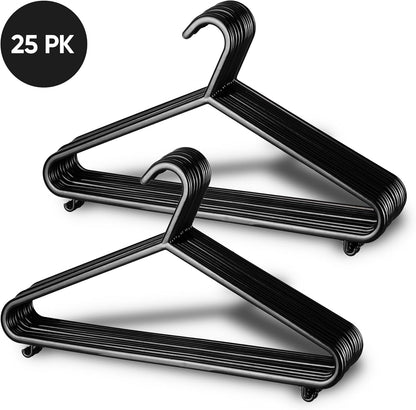 Aspect 25pk Adult Plastic Coat Hangers Heavy Duty Strong Plastic Hangers Lightweight Space Saving Organiser for Wardrobe,Non-Slip,Clothing Hanger,Suit Pants TrouserBar and Closet Clothing Rail - Black