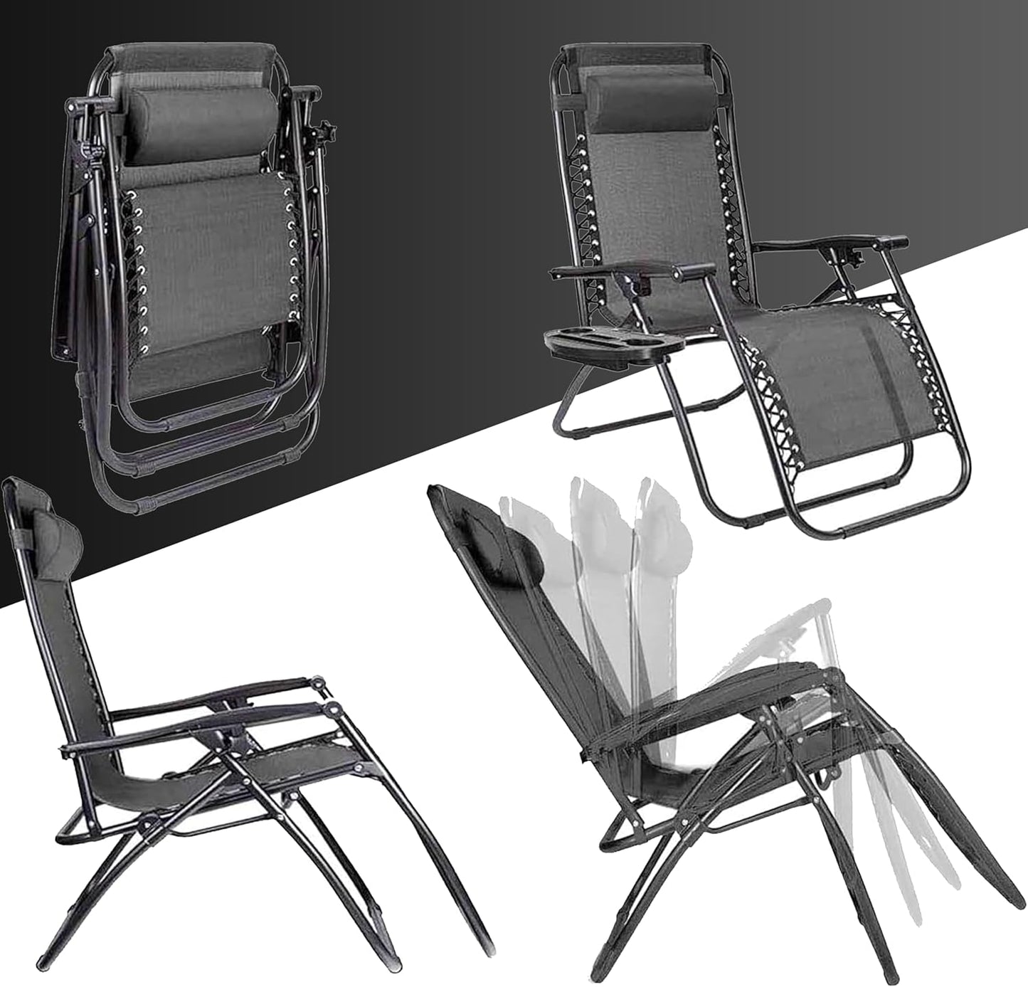 Aspect Zero Gravity Lounger Chair, Outdoor & Garden Sunloungers, Folding Reclining Patio Chair, Cup Holder, Soft Cushion and Headrest for Poolside, Camping, Coffee (Recliner Chair - Black)