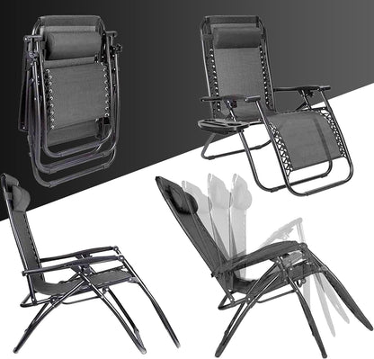 Aspect Zero Gravity Lounger Chair, Outdoor & Garden Sunloungers, Folding Reclining Patio Chair, Cup Holder, Soft Cushion and Headrest for Poolside, Camping, Coffee (Recliner Chair - Black)