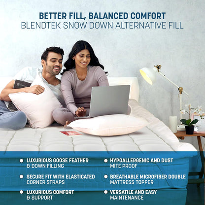 Luxtrous Mattress Topper Double Bed 12.5cm Premium White filled 85% goose feather and 15% down Quilted Extra Deep Ultra Fluffy and Breathable Strong Elastic Bands Fit up to 40cm(Double)