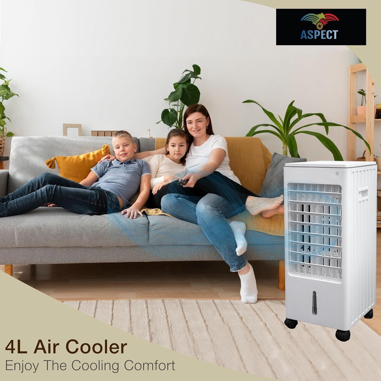 Aspect Air Cooler - 4L Portable Remote Control Air Conditioner Cooler Fan, Evaporative Air Purifier & Humidifier,Touch Panel Display Energy Efficient Cooling for Home & Office