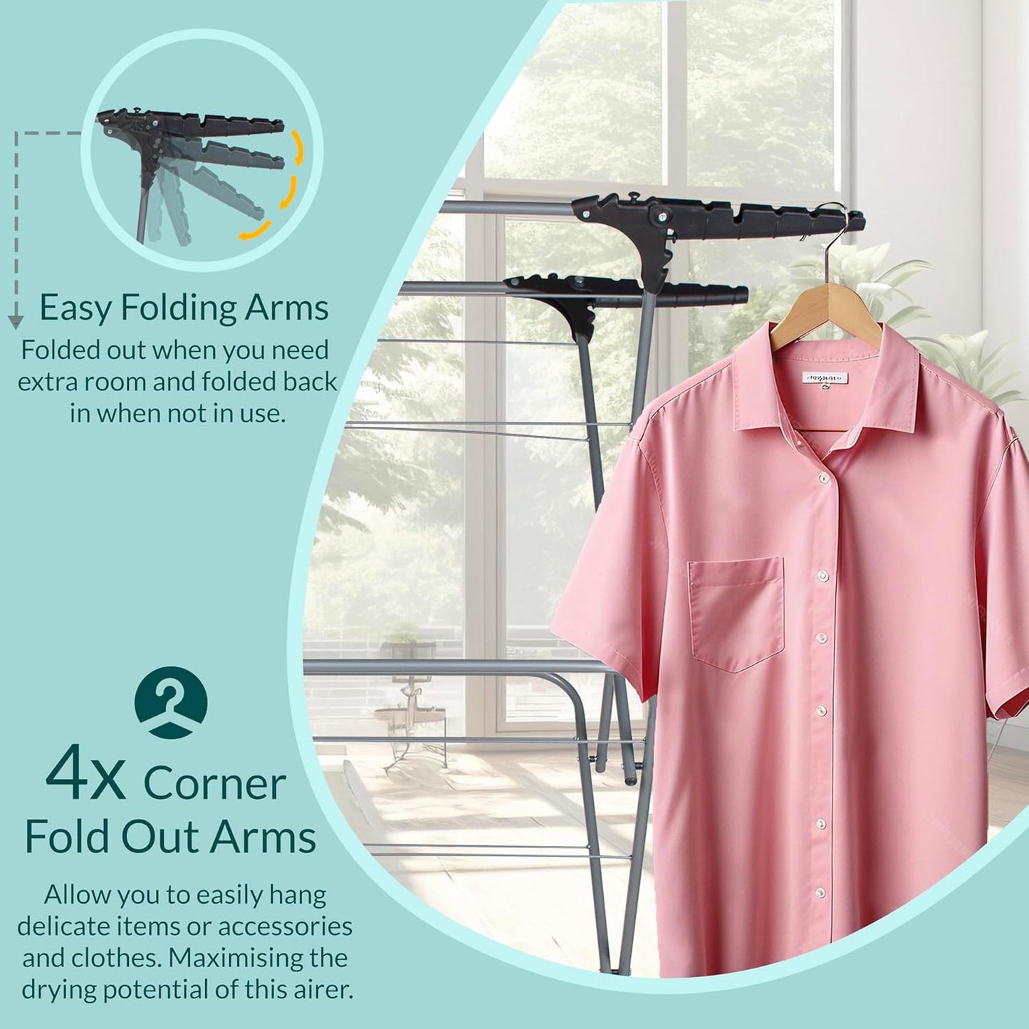 Aspect Clothes Airer,Clothes Drying Rack, 3 Tier Clothes Airer Indoor Cloth Airer With Extra Wings, Non-Slip Wet Clothes Dryer, Folding Clothes Horse Indoor and Outdoor All Weather Laundry Rack