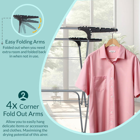Aspect Clothes Airer,Clothes Drying Rack, 3 Tier Clothes Airer Indoor Cloth Airer With Extra Wings, Non-Slip Wet Clothes Dryer, Folding Clothes Horse Indoor and Outdoor All Weather Laundry Rack