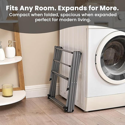 LUXTROUS Expandable Clothes Drying Rack-Foldable 3-Tier Laundry Drying Rack, Adjustable Towel Rack Air Drying Clothing - Indoor & Outdoor Foldable Drying Racks Horse Airer, Grey