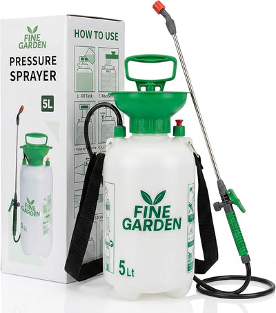 FINE GARDEN 5L Garden Sprayer | Pressure Sprayer Pump With Adjustable Lance, Nozzle & Shoulder Strap | Weed Sprayer Pump for Weed Killer, Patio Cleaner, Ideal with Pesticides, Insecticides, Fungicides
