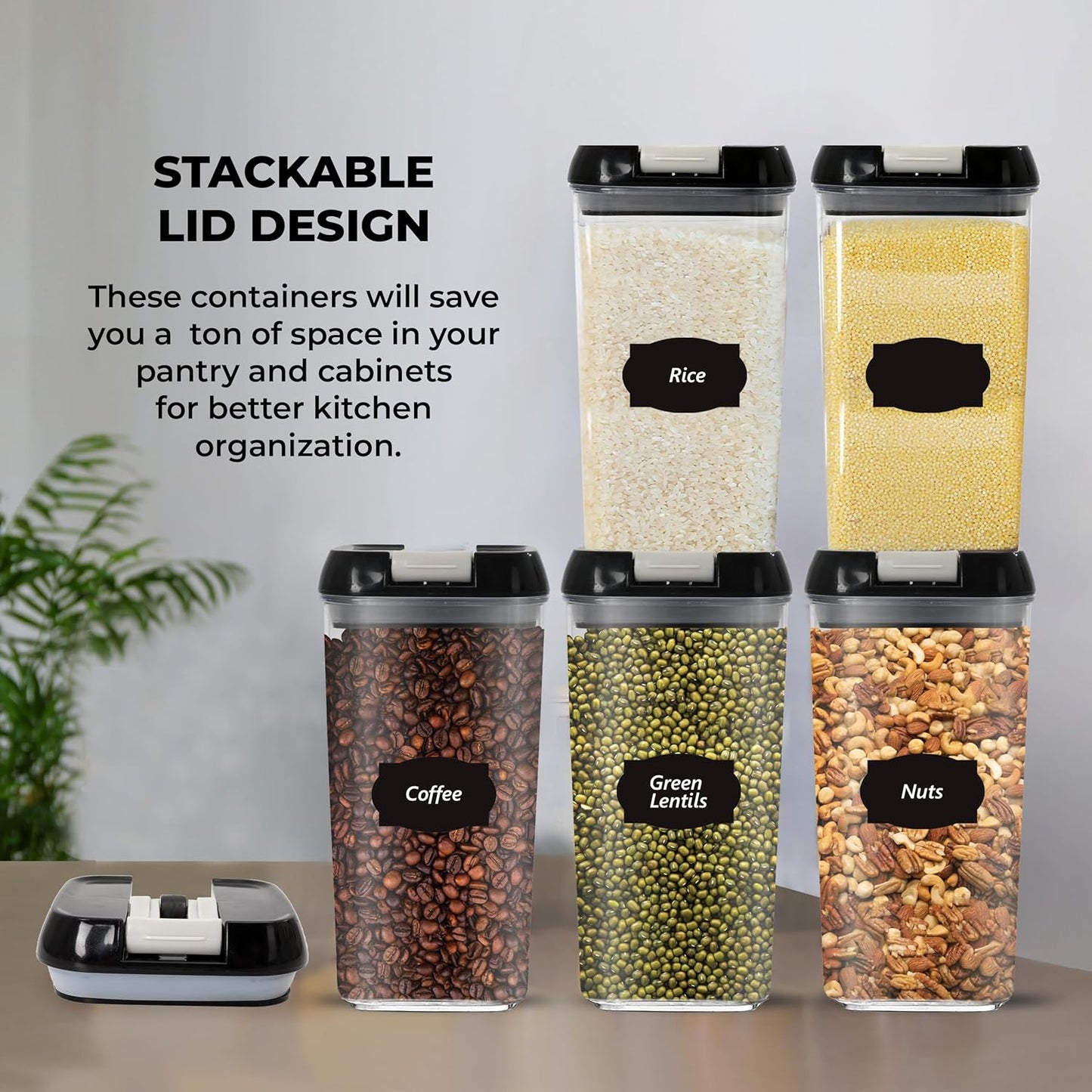 LUXTROUS Heavy Duty Airtight Food Storage Containers – Plastic Multi-Size Storage Jars (3pcs X 1.2L)