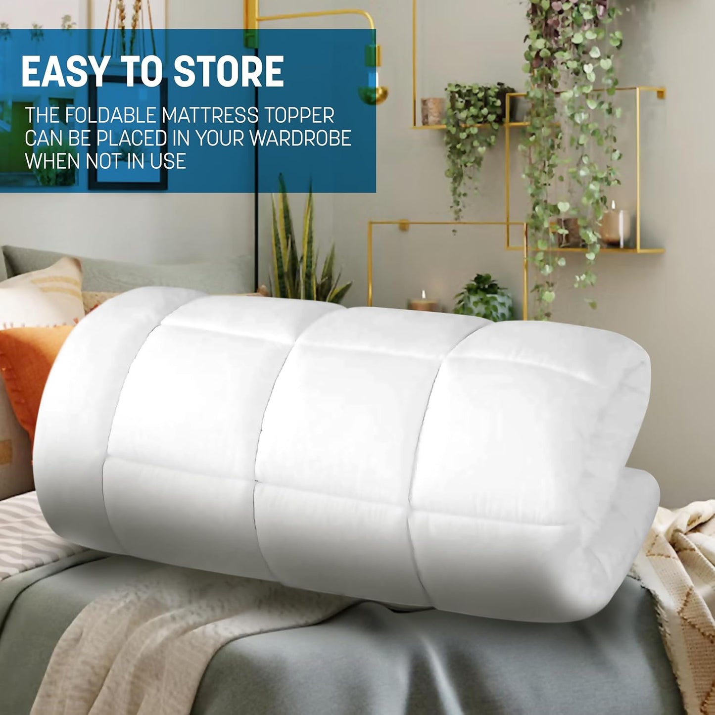 Luxtrous Mattress Topper Double Bed 12.5cm Premium White filled 85% goose feather and 15% down Quilted Extra Deep Ultra Fluffy and Breathable Strong Elastic Bands Fit up to 40cm(Double)