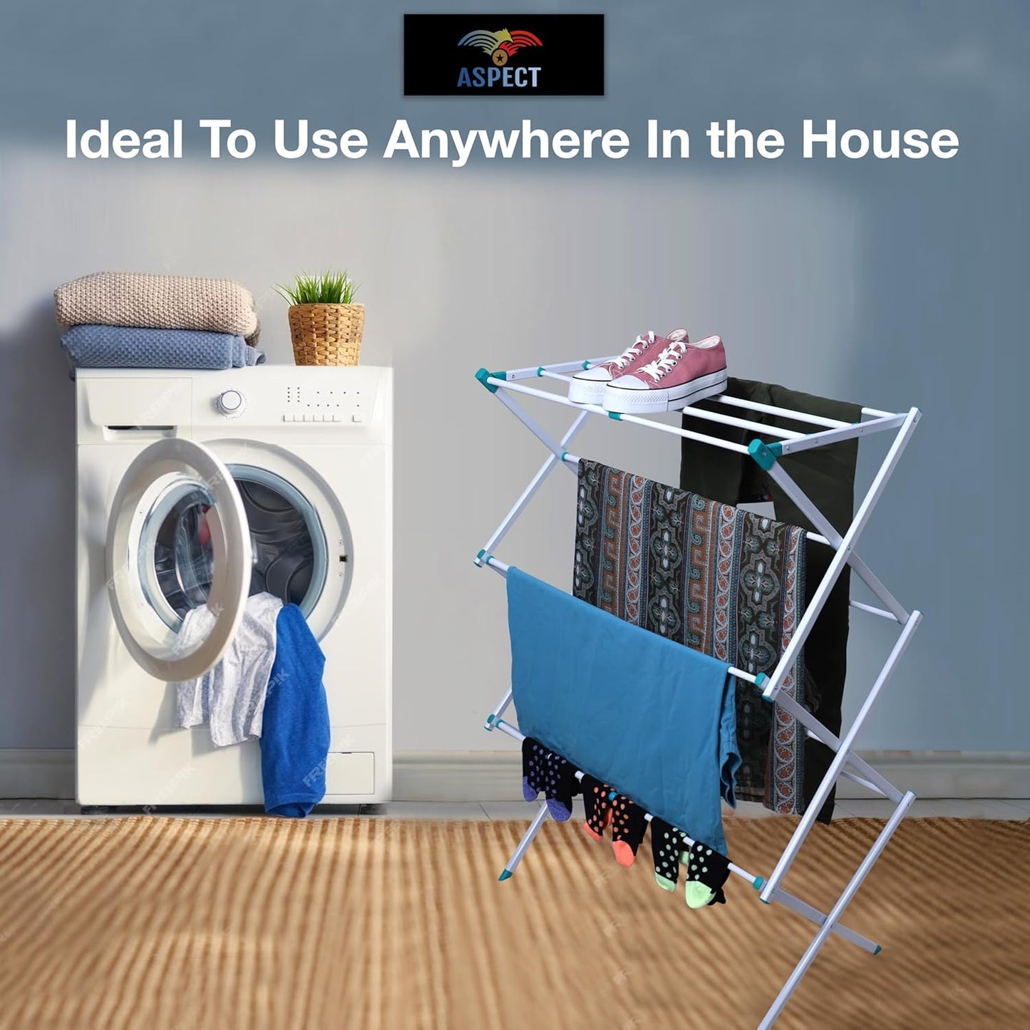 Aspect Expandable Clothes Drying Rack, Clothes Airer, Foldable Laundry Drying Rack, 3-Tier Collapsible Clothing Dryer, Adjustable Towel Rack for Air Drying Clothing, suitable for indoor