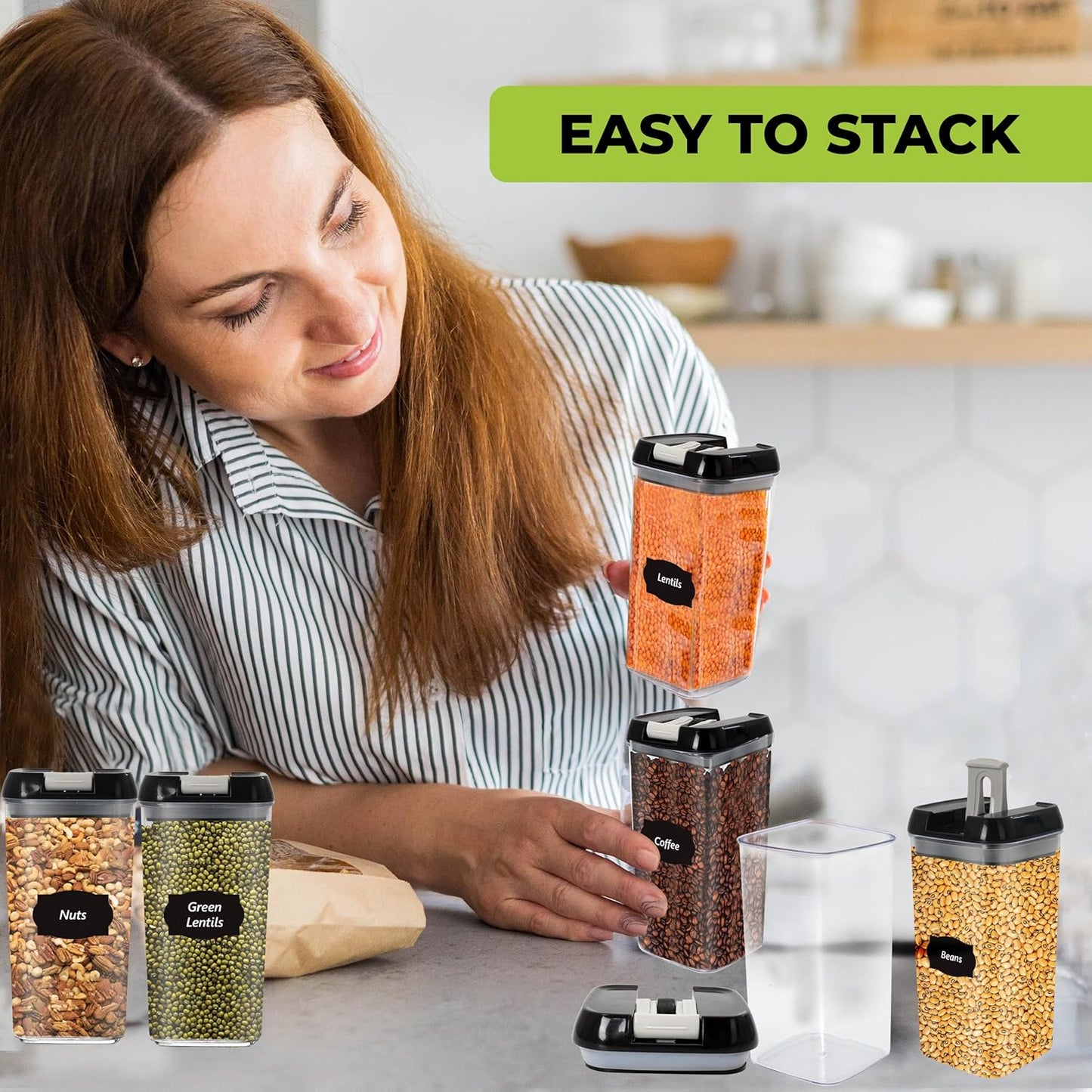 LUXTROUS Heavy Duty Airtight Food Storage Containers – Plastic Multi-Size Storage Jars (3pcs X 1.2L)