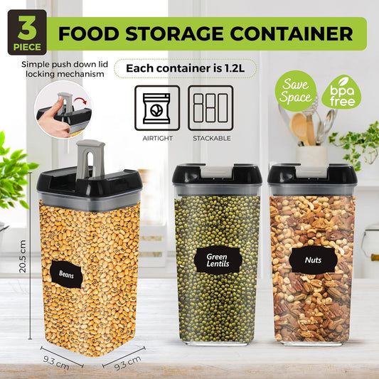 LUXTROUS Heavy Duty Airtight Food Storage Containers – Plastic Multi-Size Storage Jars (3pcs X 1.2L)
