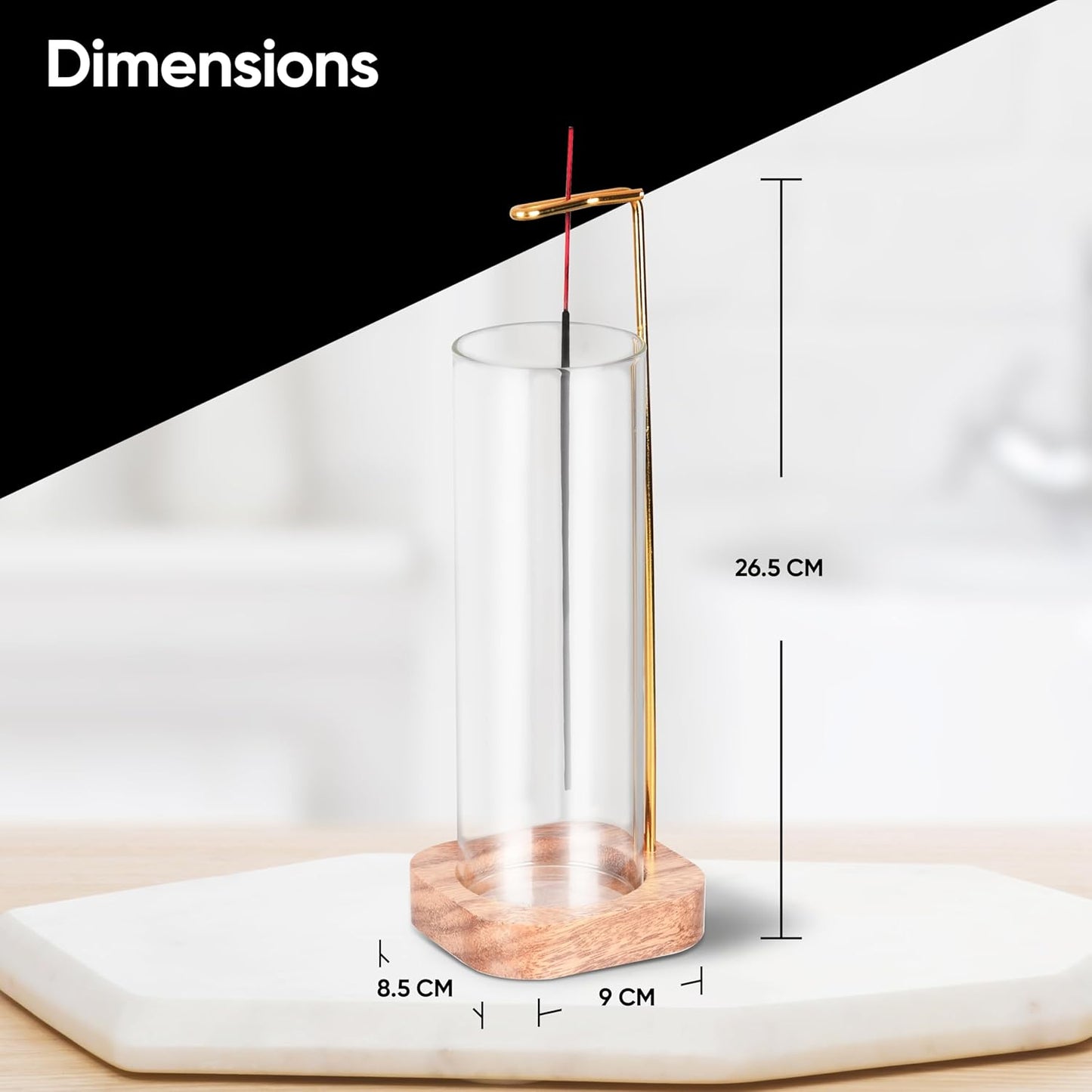 Aspect Incense Holder for Sticks with Removable Glass Ash Catcher, Upgrade Wooden Mess-Free Incense Stick Burner Holder for Yoga Spa Meditation and Home Relaxation (Round)