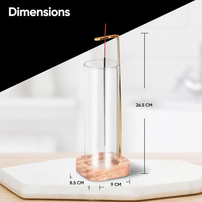 Aspect Incense Holder for Sticks with Removable Glass Ash Catcher, Upgrade Wooden Mess-Free Incense Stick Burner Holder for Yoga Spa Meditation and Home Relaxation (Round)