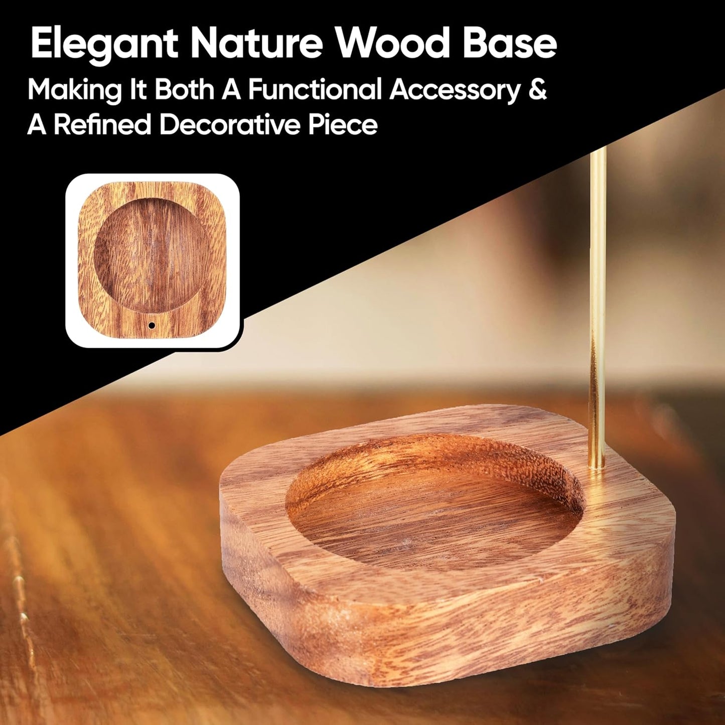 Aspect Incense Holder for Sticks with Removable Glass Ash Catcher, Upgrade Wooden Mess-Free Incense Stick Burner Holder for Yoga Spa Meditation and Home Relaxation (Round)