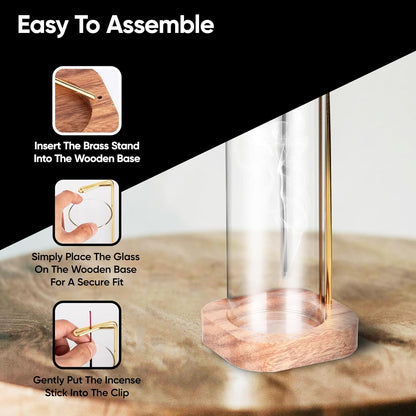 Aspect Incense Holder for Sticks with Removable Glass Ash Catcher, Upgrade Wooden Mess-Free Incense Stick Burner Holder for Yoga Spa Meditation and Home Relaxation (Round)