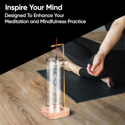 Aspect Incense Holder for Sticks with Removable Glass Ash Catcher, Upgrade Wooden Mess-Free Incense Stick Burner Holder for Yoga Spa Meditation and Home Relaxation (Round)