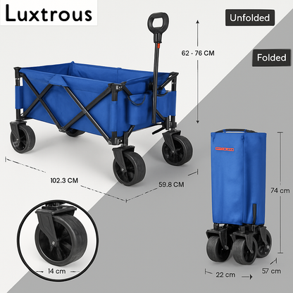 LUXTROUS Folding Outdoor Detachable Trolley Utility Transport Cart Folding Wagon For Camping cart for shopping picnic collapsible garden hand cart with adjustable handles & cover bag (Blue)