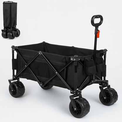 LUXTROUS Folding Outdoor Detachable Trolley Utility Transport Cart Folding Wagon For Camping cart for shopping picnic collapsible garden hand cart with adjustable handles & cover bag (Black)