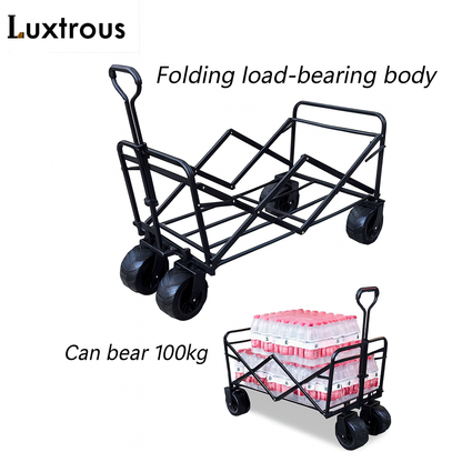 LUXTROUS Folding Outdoor Detachable Trolley Utility Transport Cart Folding Wagon For Camping cart for shopping picnic collapsible garden hand cart with adjustable handles & cover bag (Blue)