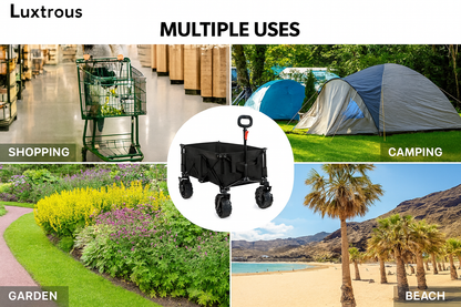 LUXTROUS Folding Outdoor Detachable Trolley Utility Transport Cart Folding Wagon For Camping cart for shopping picnic collapsible garden hand cart with adjustable handles & cover bag (Blue)