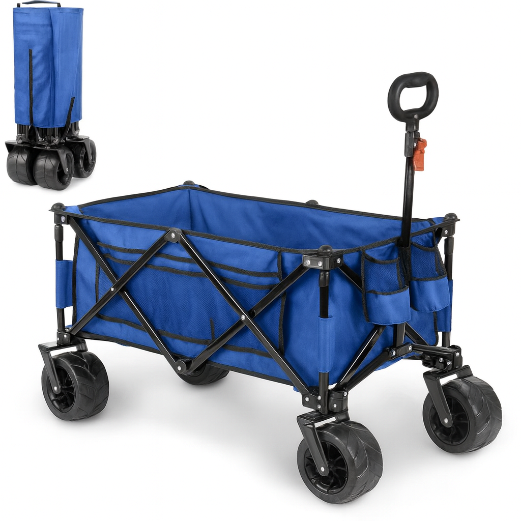 LUXTROUS Folding Outdoor Detachable Trolley Utility Transport Cart Folding Wagon For Camping cart for shopping picnic collapsible garden hand cart with adjustable handles & cover bag (Blue)