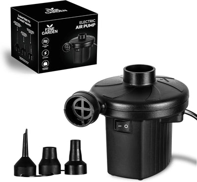Fine Garden Electric Pump, AC 240V/150W/50Hz Portable Quick-Fill Air Pump with 3 Nozzles Perfect Inflator/Deflator Pumps Outdoor Camping,Inflatable Cushions,Air Mattress Beds,Boats,Swimming Ring,Black