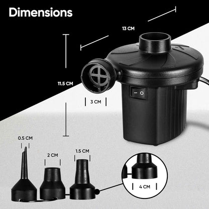 Fine Garden Electric Pump, AC 240V/150W/50Hz Portable Quick-Fill Air Pump with 3 Nozzles Perfect Inflator/Deflator Pumps Outdoor Camping,Inflatable Cushions,Air Mattress Beds,Boats,Swimming Ring,Black
