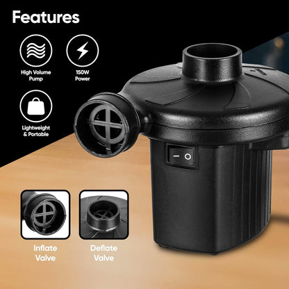 Fine Garden Electric Pump, AC 240V/150W/50Hz Portable Quick-Fill Air Pump with 3 Nozzles Perfect Inflator/Deflator Pumps Outdoor Camping,Inflatable Cushions,Air Mattress Beds,Boats,Swimming Ring,Black