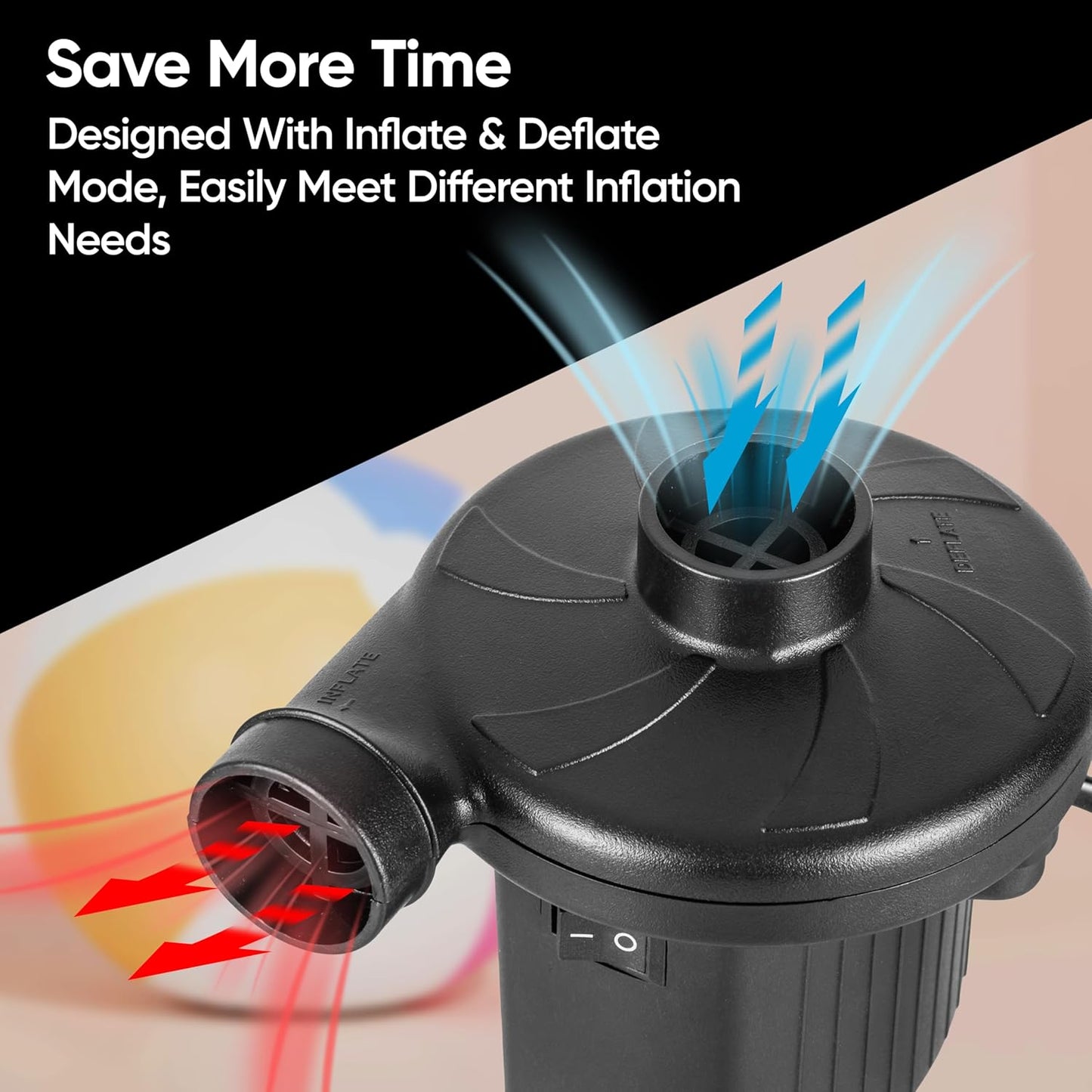 Fine Garden Electric Pump, AC 240V/150W/50Hz Portable Quick-Fill Air Pump with 3 Nozzles Perfect Inflator/Deflator Pumps Outdoor Camping,Inflatable Cushions,Air Mattress Beds,Boats,Swimming Ring,Black