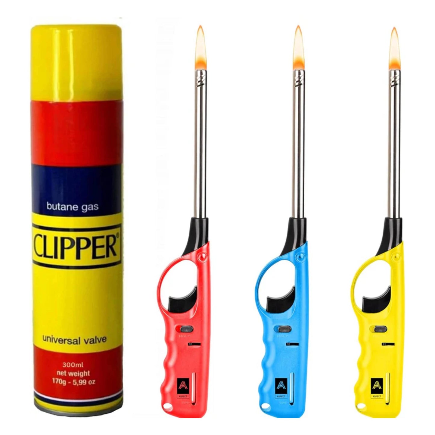 Aspect X3 Refillable BBQ Lighter – Adjustable Flame, Clipper Gas, Multi-Use for Kitchen, BBQ, Candles, Camping & Fireworks (Set of 4)