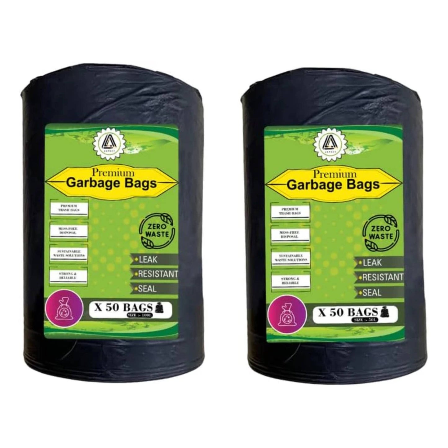 Aspect – Heavy Duty - Premium Plastic Bin Bags – With Diverse Size 50 and 100 Litres – Super Strong and Durable Garbage Bags – Ideal for Home – Office – Kitchen & Other Outdoor Uses (100 Litre)