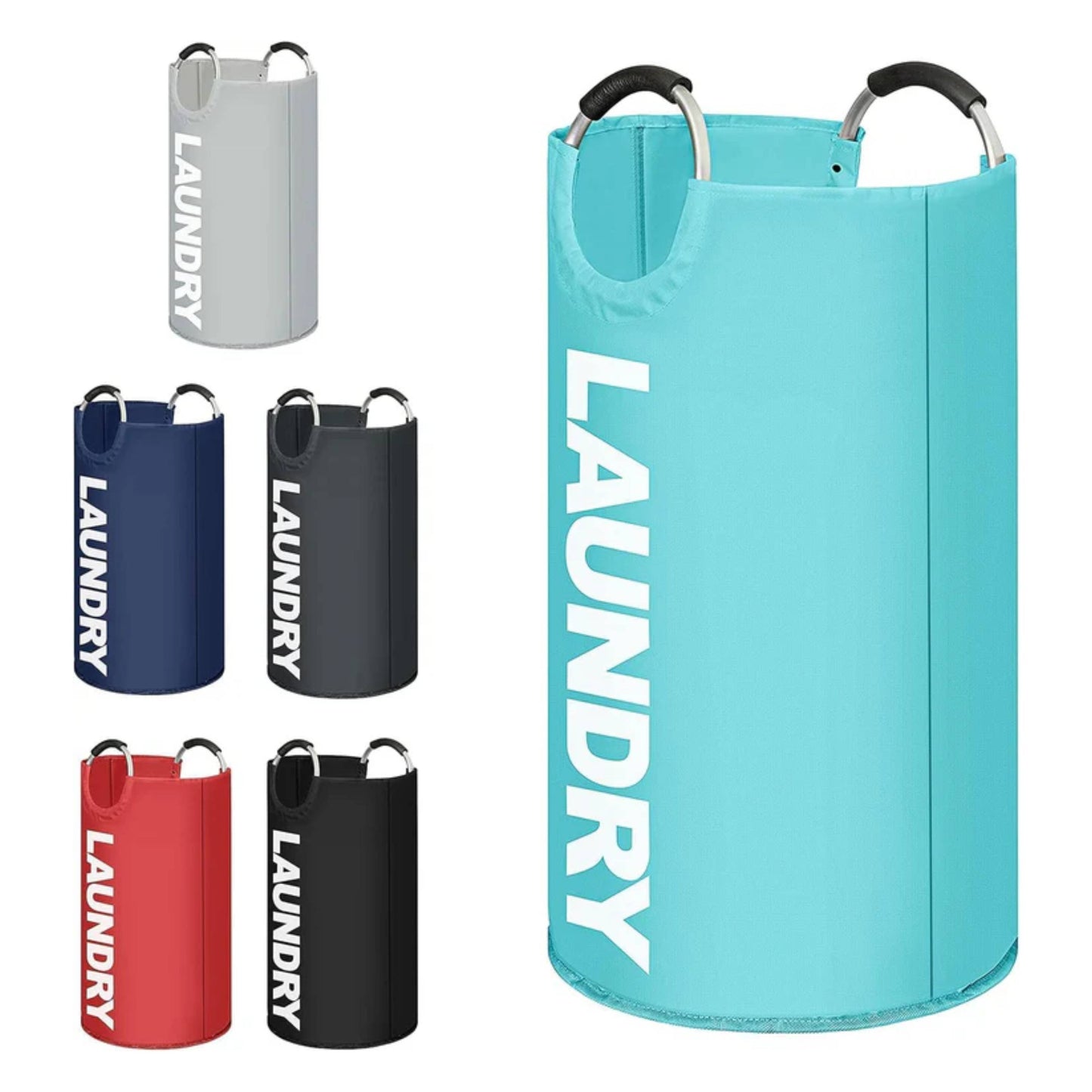 Luxtrous 90L Large Collapsible Laundry Bag, Modern Style Collapsible Fabric Large Laundry Basket, Hamper, Foldable Clothes Bag, Folding Washing Bin 6 Colors available (Sky Blue)