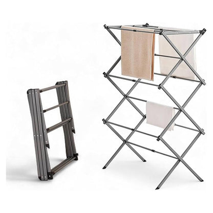 LUXTROUS Expandable Clothes Drying Rack-Foldable 3-Tier Laundry Drying Rack, Adjustable Towel Rack Air Drying Clothing - Indoor & Outdoor Foldable Drying Racks Horse Airer, Grey
