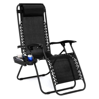 Aspect Zero Gravity Lounger Chair, Outdoor & Garden Sunloungers, Folding Reclining Patio Chair, Cup Holder, Soft Cushion and Headrest for Poolside, Camping, Coffee (Recliner Chair - Black)
