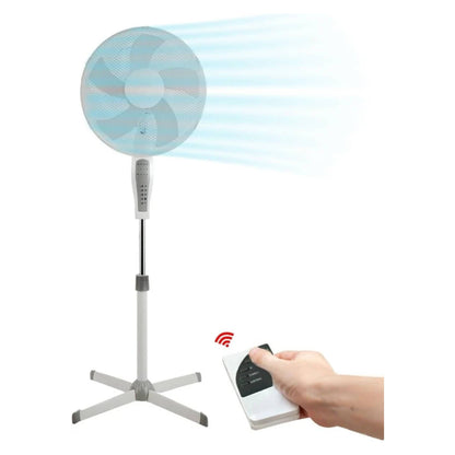 Aspect 16 Inch Pedestal Fan Remote Control Cooling Powerful | Wide Leg Cross Base | Extra Strong 5 Section Blade for High Wind Performance | Up to 4 Hours Timer - White (Upgraded Model)