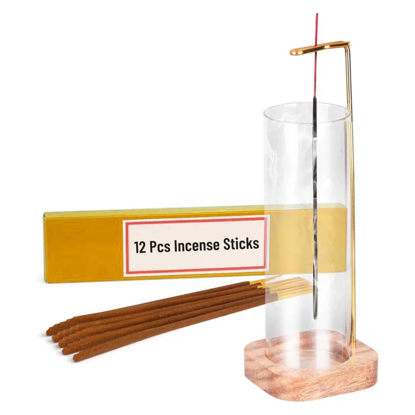 Aspect Incense Holder for Sticks with Removable Glass Ash Catcher, Upgrade Wooden Mess-Free Incense Stick Burner Holder for Yoga Spa Meditation and Home Relaxation (Round)