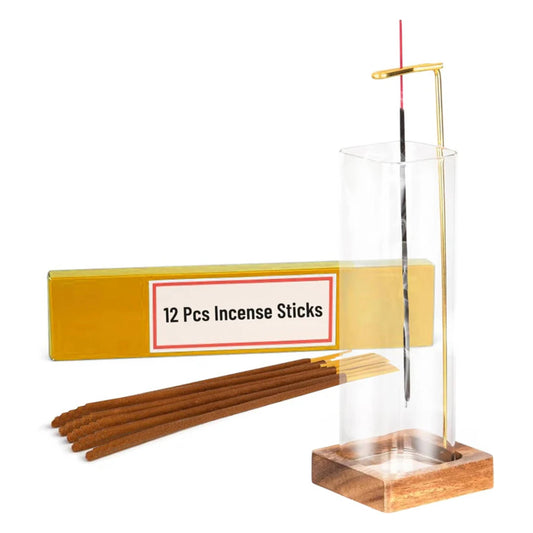 Aspect Incense Holder for Sticks with Removable Glass Ash Catcher, Upgrade Wooden Mess-Free Incense Stick Burner Holder for Yoga Spa Meditation and Home Relaxation (Square)