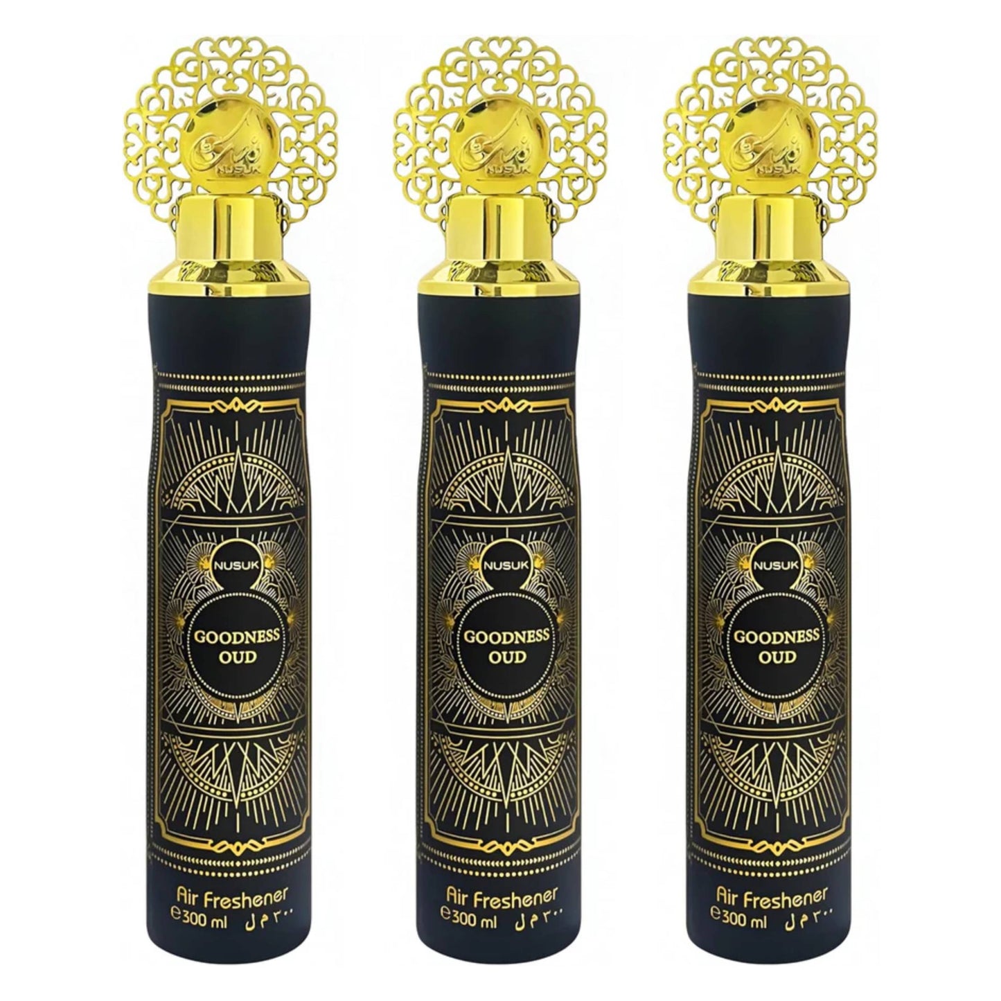 Luxtrous Long-Lasting Dubai Air Fresheners – Alcohol-Free Arabic Air Freshener for Home, Office, Hotel, Car & More | Arabian Air Freshener with Luxury Scent, 300 ml (Pack of 3) (Goodness Oud Black)