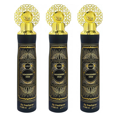 Luxtrous Long-Lasting Dubai Air Fresheners – Alcohol-Free Arabic Air Freshener for Home, Office, Hotel, Car & More | Arabian Air Freshener with Luxury Scent, 300 ml (Pack of 3) (Goodness Oud Black)