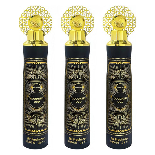 Luxtrous Long-Lasting Dubai Air Fresheners – Alcohol-Free Arabic Air Freshener for Home, Office, Hotel, Car & More | Arabian Air Freshener with Luxury Scent, 300 ml (Pack of 3) (Goodness Oud Black)