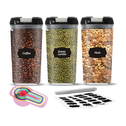 LUXTROUS Heavy Duty Airtight Food Storage Containers – Plastic Multi-Size Storage Jars (3pcs X 1.2L)